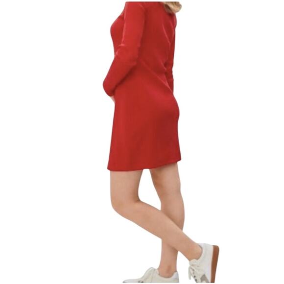 Everlane The Ribbed Mini Dress Red Long Sleeve Size Small - Picture 2 of 9